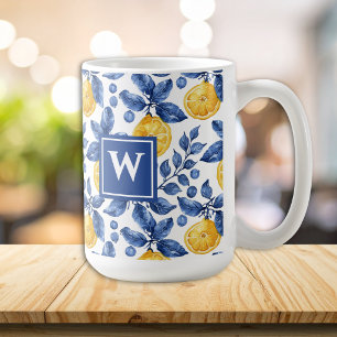 Caneca De Café Limões Amarelos Mediterrâneo Azul Amalfi Inicial