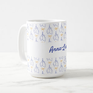 Caneca De Café Limões Azuis Italianos Desenhados À Mão Personaliz