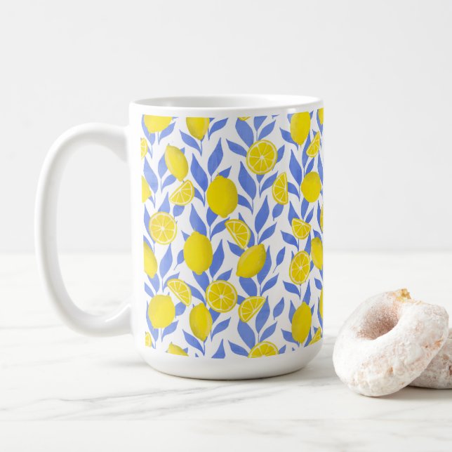 Caneca De Café Limões Azul Mediterrâneo (Com Donut)