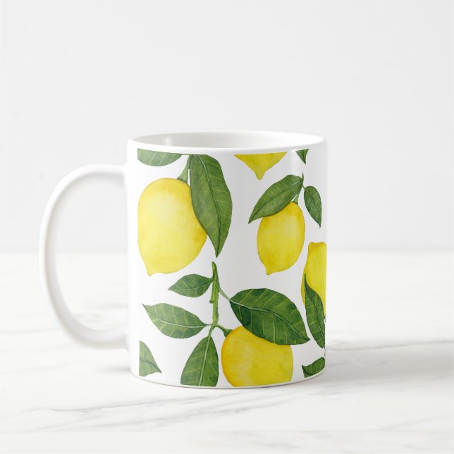 Caneca De Café Limões de Aquarela: Padrão de Fruta de Verão (Esquerda)