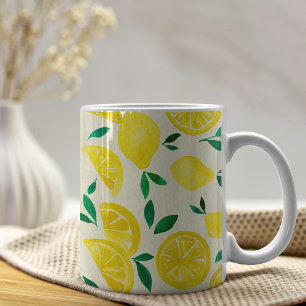 Caneca De Café Limões de aquarelas - amarelo e verde