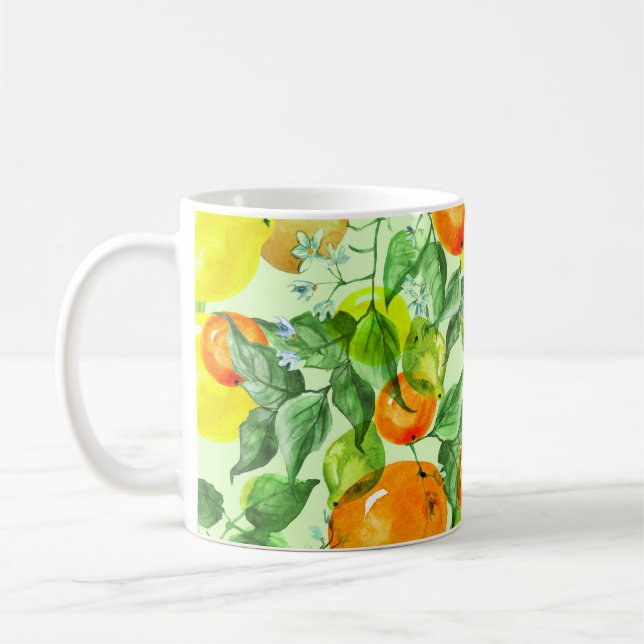 Caneca De Café Limões de aquarelas, flores, padrão dos citros. (Esquerda)