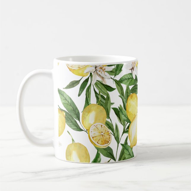 Caneca De Café Limões de Verão e padrão florescente de limão (Esquerda)