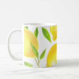 Caneca De Café Limões e folhas de aquarelas: padrão.