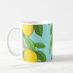 Caneca De Café Limões, Fundo Azul Vibrante Sem Olhos.