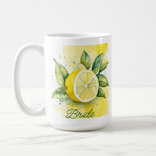 Caneca De Café Limon Citrino Amarelo Fruta Bonita Noiva Aquarela (Esquerda)