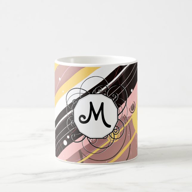 Caneca De Café Limonada Rosa Moderna com Listras Modernas com Mon (Centro)