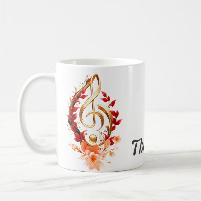 Caneca De Café Limpa ouro com folhas vermelhas. (Esquerda)