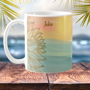 Caneca De Café Linda Aquarela Sunset sobre Águas Flores