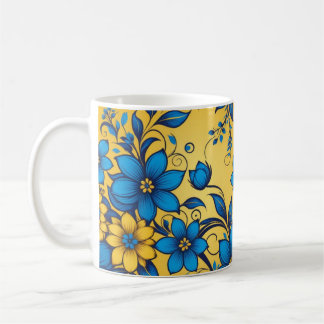 Caneca De Café Linda Arte de Padrão Floral Colorido Ucraniano