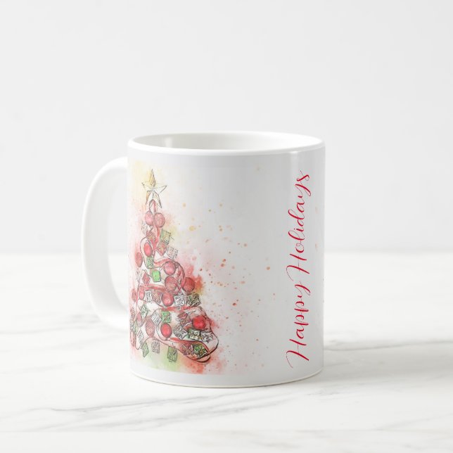 Caneca De Café Linda árvore de Natal decorada (Frente Esquerda)