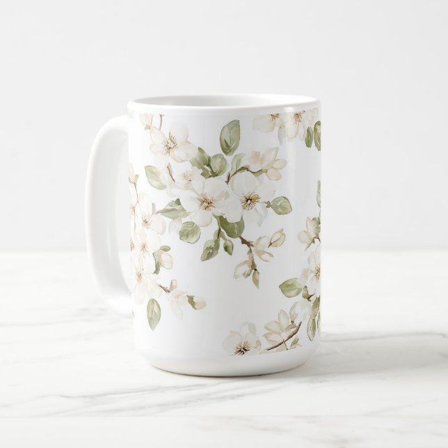 Caneca De Café Linda Árvore Florindo em Creme (Frente Esquerda)