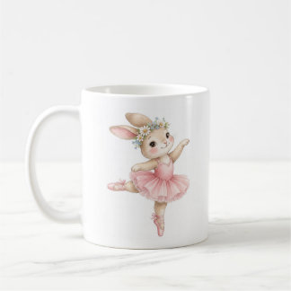 Caneca De Café Linda Bailarina Bunny Floral Aquarela
