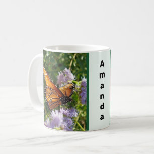 Caneca De Café Linda Borboleta Laranja Monarca Foto Floral
