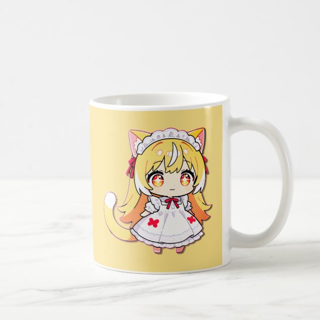 Caneca De Café Linda Chibi Neko Loira - Vestido Midi (Direita)