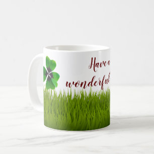 Caneca De Café Linda cobertura de quatro folhas em verde vívido