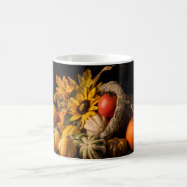 Caneca De Café Linda Cornucopia Cheia De Chaminés De Outono