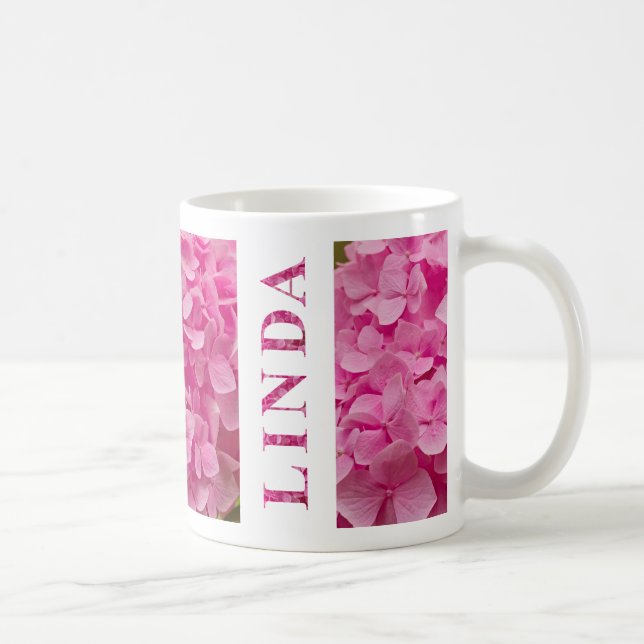 Caneca De Café "Linda" em "Hydrangea Floral" rosa Elegante (Direita)
