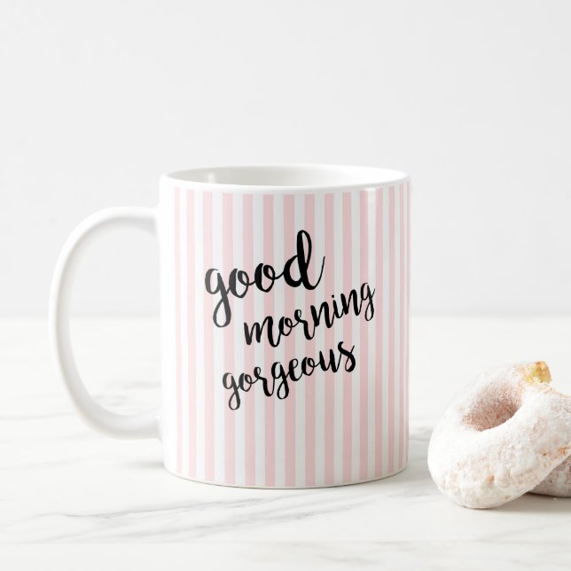 Caneca De Café Linda Faixa Rosa Bom Dia (Com Donut)