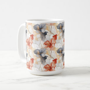 Caneca De Café Linda feminina Peach Red Blue e White Floral