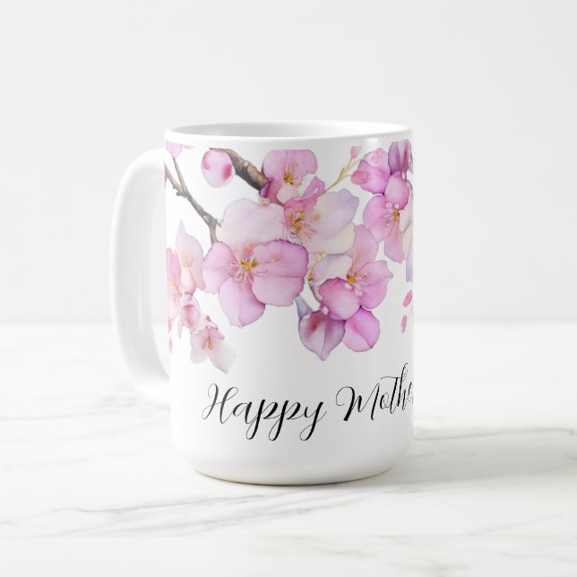 Caneca De Café Linda flor de cereja cor-de-rosa (Frente Esquerda)