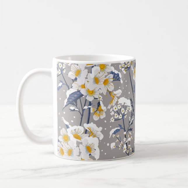 Caneca De Café Linda flor de inverno florescendo no dilúvio da ne (Esquerda)