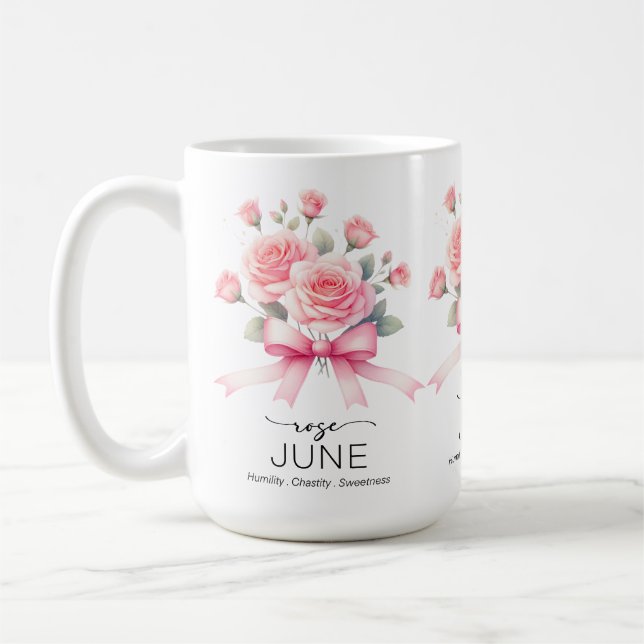 Caneca De Café Linda Flor de Mês de Nascimento/Rosa/Junho (Esquerda)