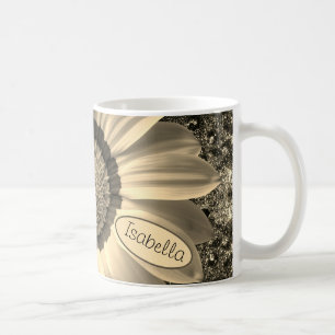 Caneca De Café Linda flor de vintage em fundo Monograma 