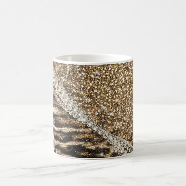 Caneca De Café Linda garota chic Leopard Imprime Dourada brilho (Centro)