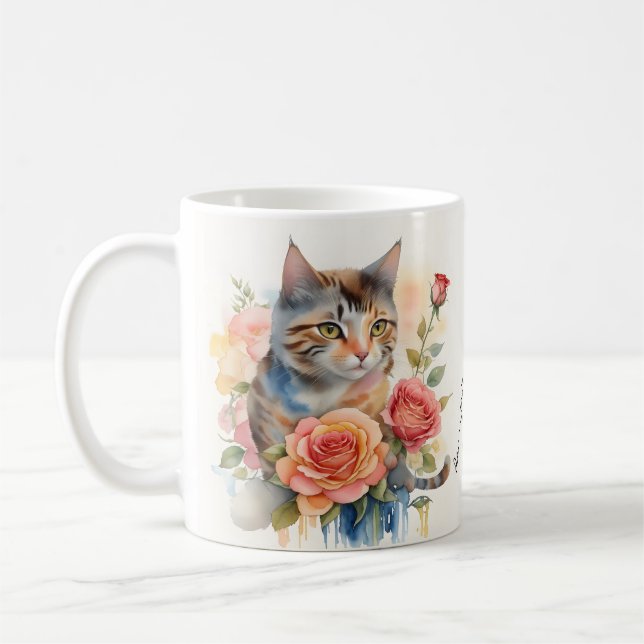 Caneca De Café Linda Gato De Aquarela Com Mensagem Personalizada (Esquerda)
