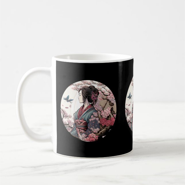 Caneca De Café Linda Geisha Geiko Geigi Cherry Blossom Sakura (Esquerda)