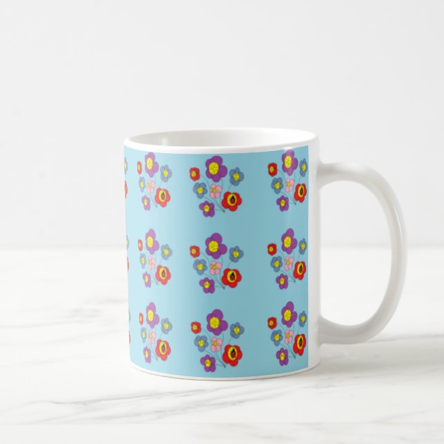 Caneca De Café Linda Joaninha e Flores Padrão Azul Claro (Direita)