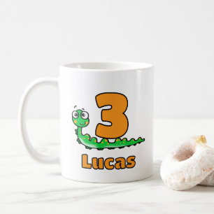 Caneca De Café Linda Lagarta Verde Aniversário de 3 anos Nome Per