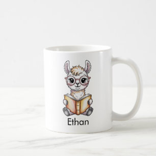 Caneca De Café Linda Lhama Lendo um Livro Personalizado