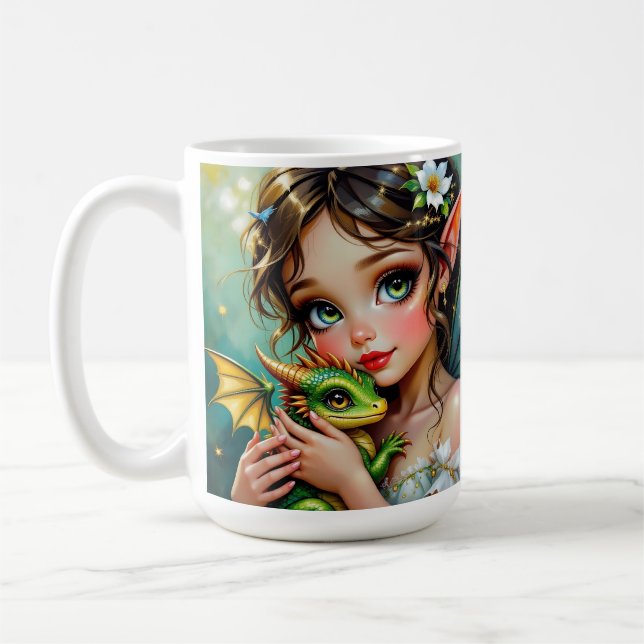 Caneca De Café Linda Menina com Tema de Fada e Dragão (Esquerda)