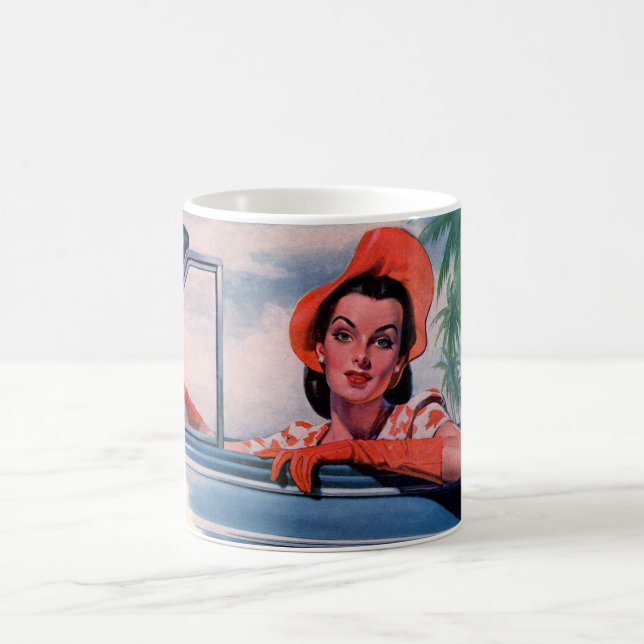Caneca De Café Linda mulher de carro dos anos 40 (Centro)