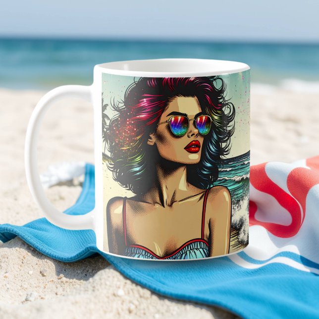 Caneca De Café Linda mulher na Pop da Beach Comic Book (Criador carregado)