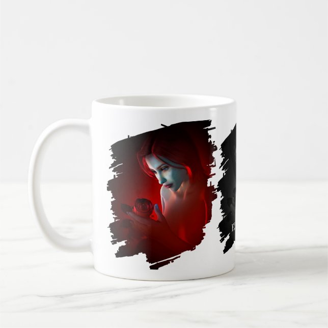 Caneca De Café Linda mulher segurando uma rosa (Esquerda)