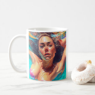 Caneca De Café Linda Mulher Sob Arte Água AI
