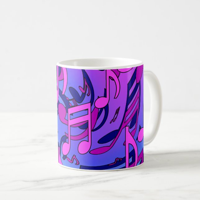 Caneca De Café Linda música rosa azul roxo padrão vivo (Frente Esquerda)