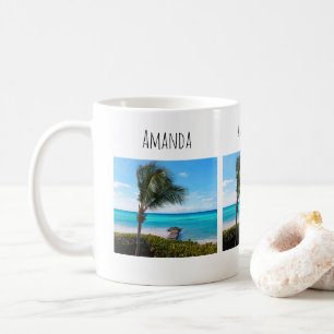 Caneca De Café Linda palmeira tropical da praia ventosa