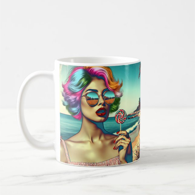 Caneca De Café Linda Pop de Arte Retro com Lollipop (Esquerda)