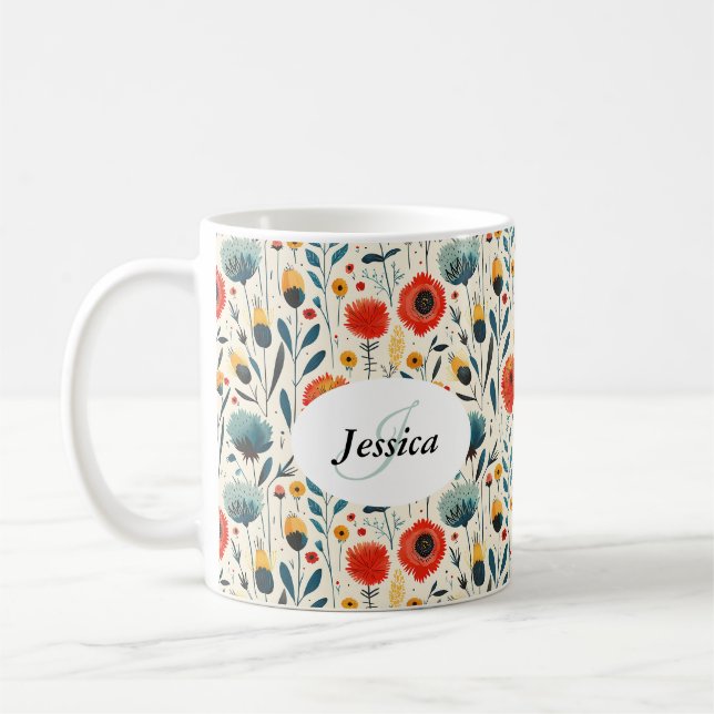 Caneca De Café Linda Primavera Colorida Girly Wildflower Script (Esquerda)