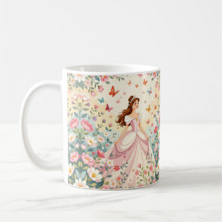 Caneca De Café Linda princesa com borboletas