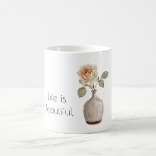 Caneca De Café Linda Rosa Bege em Vaso