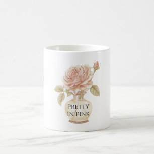 Caneca De Café Linda Rosa Flor em Vaso Rosa