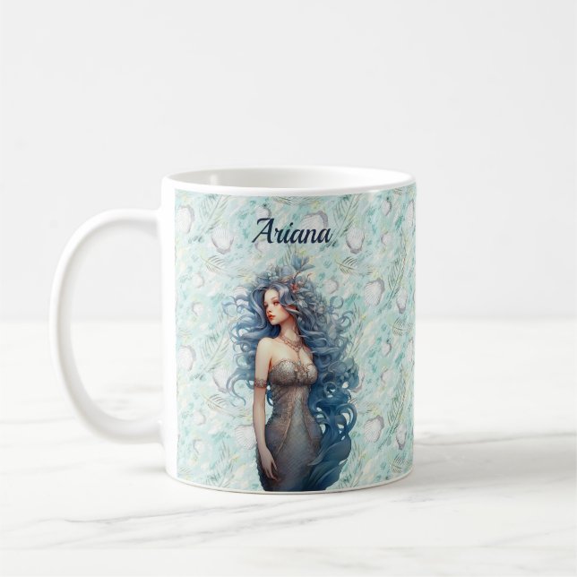 Caneca De Café Linda Sereia de Cabelo Azul (Esquerda)
