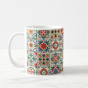 Caneca De Café Linda tela de padrão branco colorido marroquino,