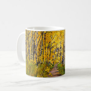 Caneca De Café Linda Trilha de outono Cênico em Árvore Aspen