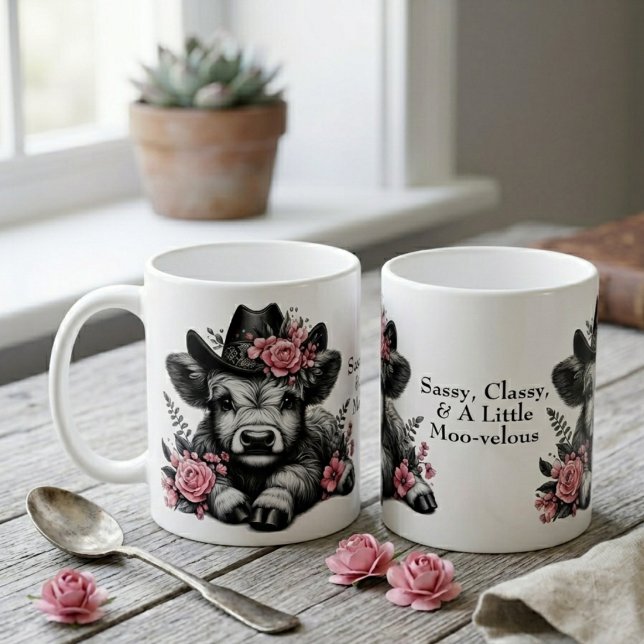 Caneca De Café Linda Vaqueira Touro das Terras Altas Com Texto  (Criador carregado)